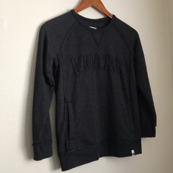 Lucky Brand Tops - Lucky Brand Charcoal Grey Logo Pullover Sz Small